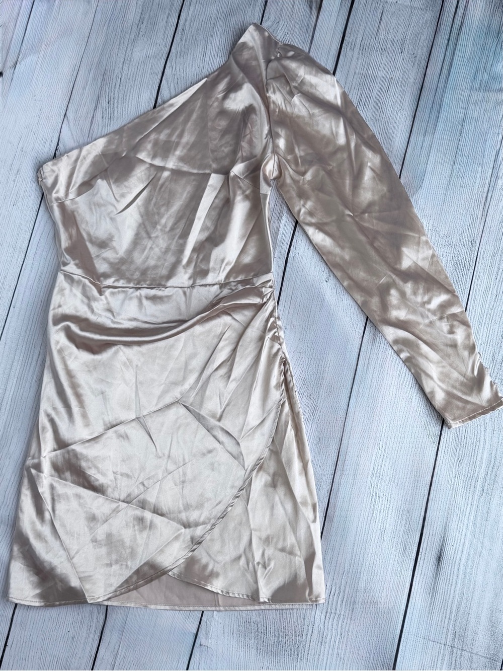 Altar'd State Satin One Shoulder Ruched Faux Wrap Mini Dress Small